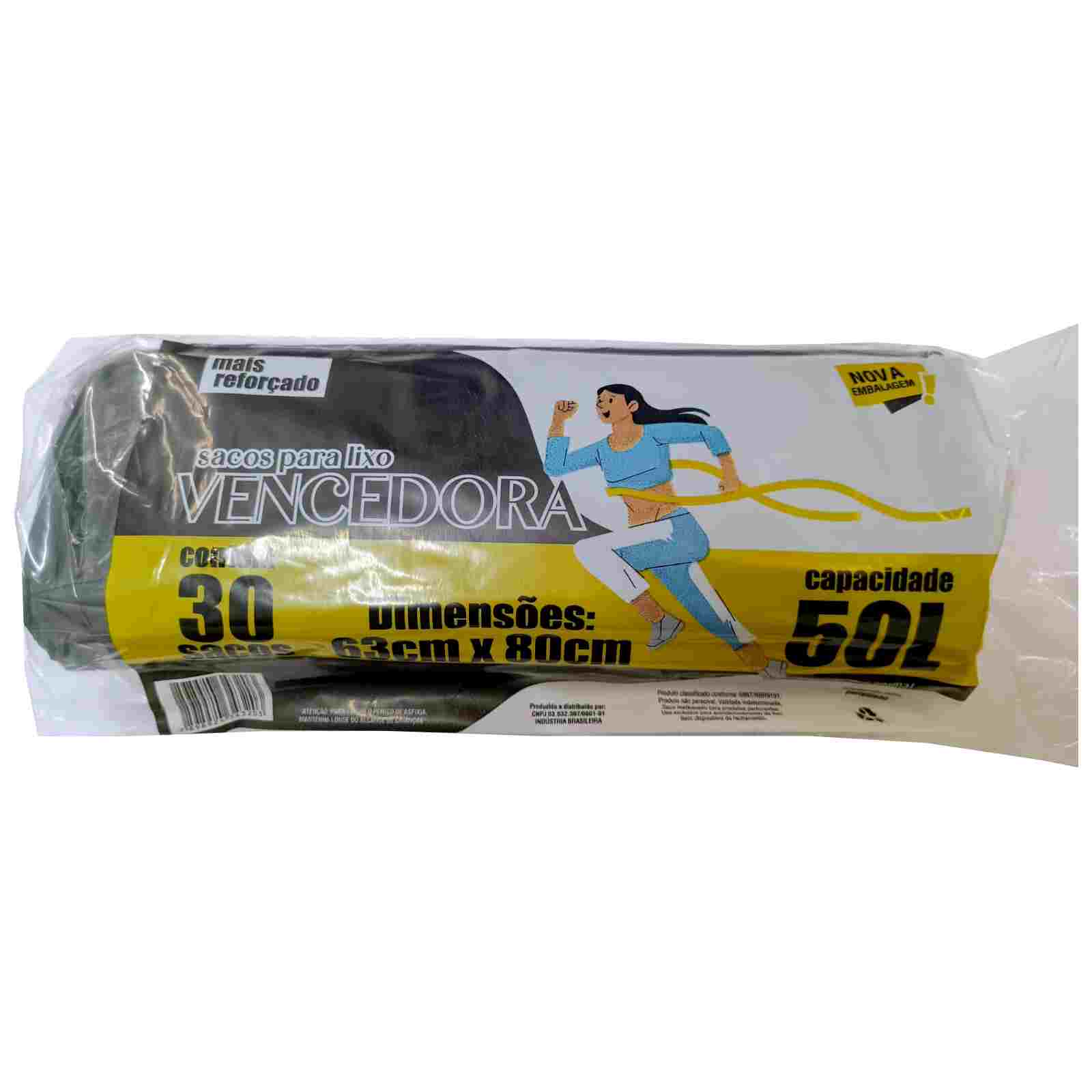 Saco para Lixo Vencedora Preto Rolo 50 Litros Com 30 Unidades