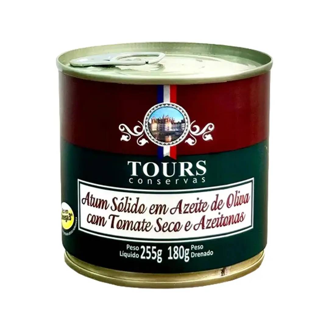 Atum Sólido Tours com Azeite de Oliva Tomate Seco e Azeitona 255g Lata
